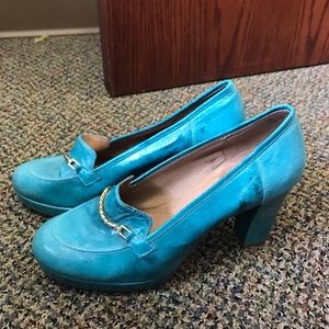 Anthropologie teal leather pumps